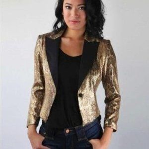 Robbi and Nikki by Robert Rodriguez Gold Snake Print Sequin Tuxedo Blazer Size S